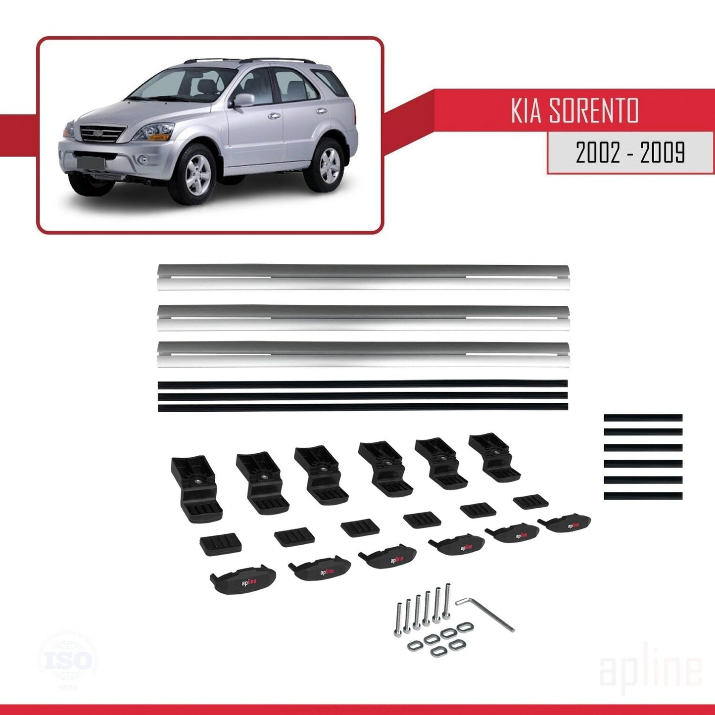 Compatible avec Kia Sorento (BL) 2002-2009 BASIC Model Barres de Toit Railing Porte-Bagages de Voiture Gris Aluminium 3 Barres