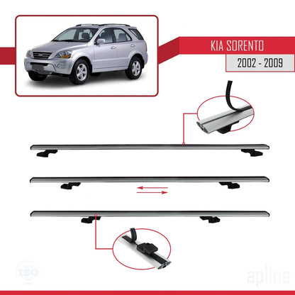 Compatible avec Kia Sorento (BL) 2002-2009 BASIC Model Barres de Toit Railing Porte-Bagages de Voiture Gris Aluminium 2 Barres