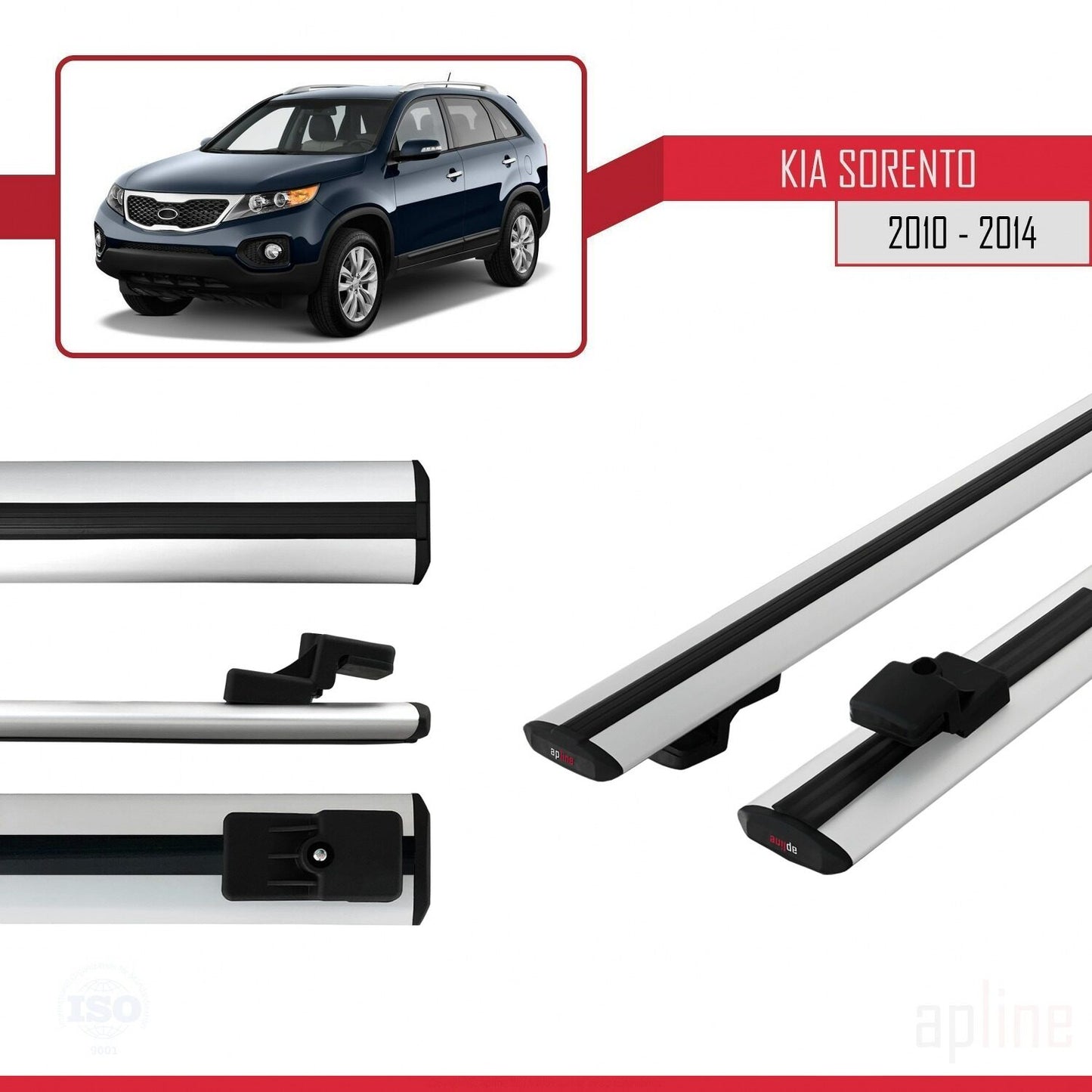 Compatible avec Kia Sorento 2 (XM) 2010-2014 BASIC Model Barres de Toit Railing Porte-Bagages de Voiture Gris Aluminium 2 Barres