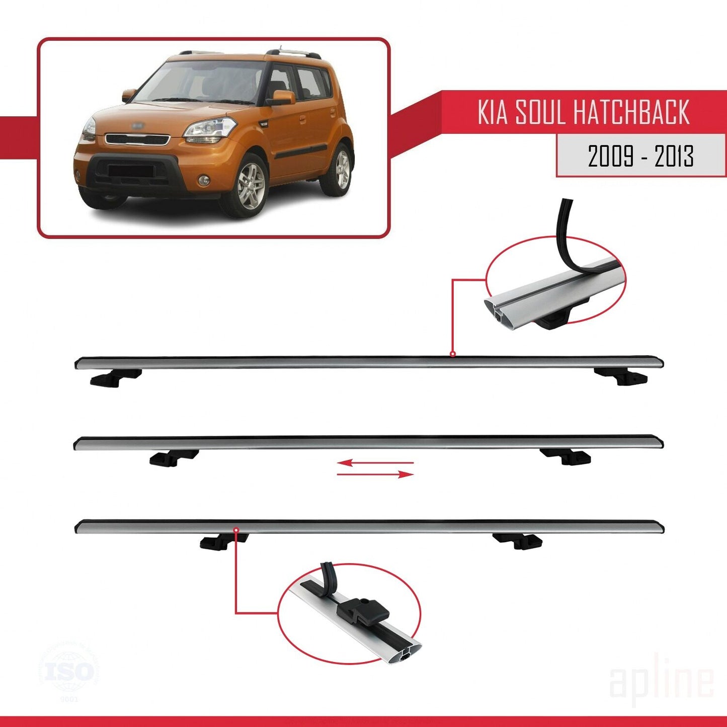 Compatible avec Kia Soul (AM) HB 2009-2013 BASIC Model Barres de Toit Railing Porte-Bagages de Voiture Gris Aluminium 2 Barres