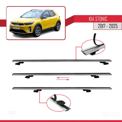 Compatible avec Kia Stonic 2017-2025 BASIC Model Barres de Toit Railing Porte-Bagages de Voiture Gris Aluminium 3 Barres