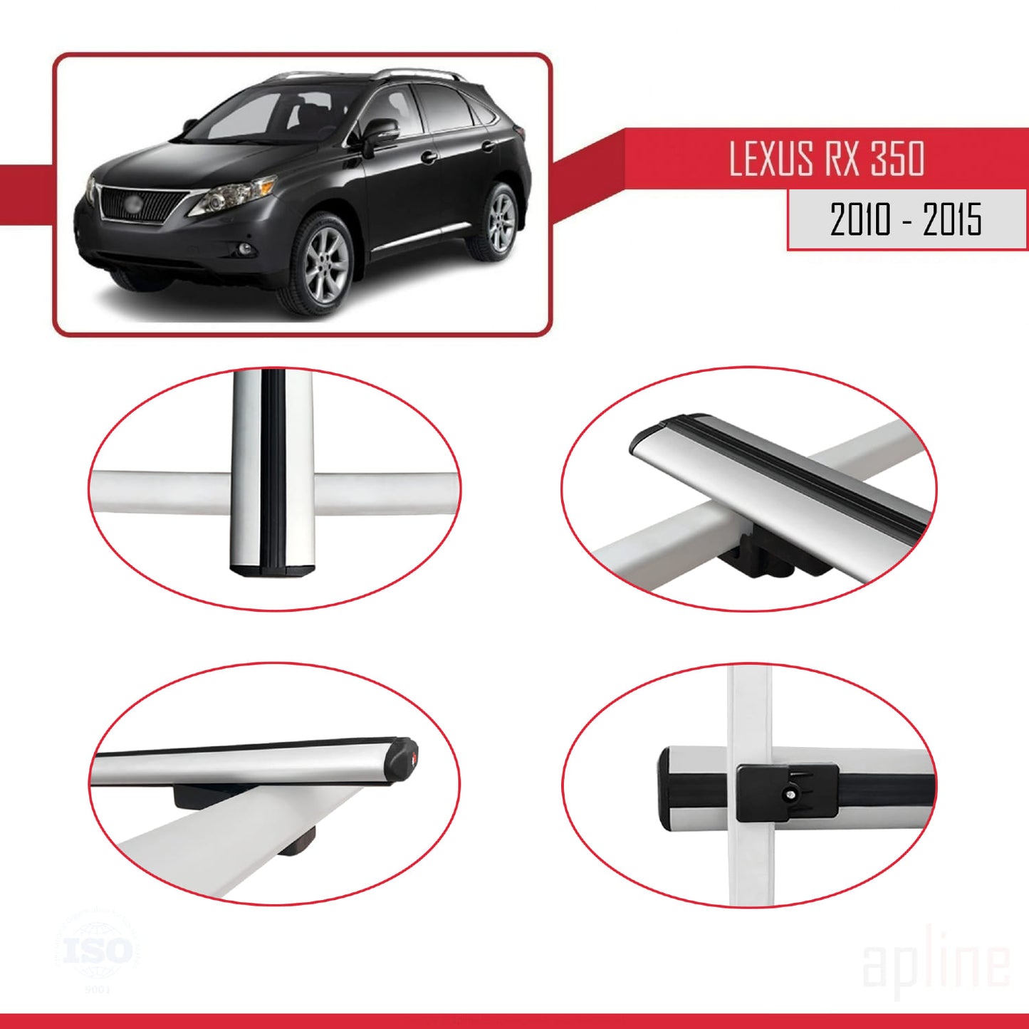 Compatible avec Lexus RX 3 (AL10) 2010-2015 BASIC Model Barres de Toit Railing Porte-Bagages de Voiture Gris Aluminium 3 Barres