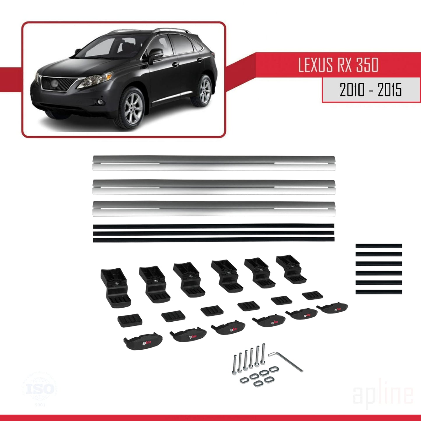 Compatible avec Lexus RX 3 (AL10) 2010-2015 BASIC Model Barres de Toit Railing Porte-Bagages de Voiture Gris Aluminium 3 Barres
