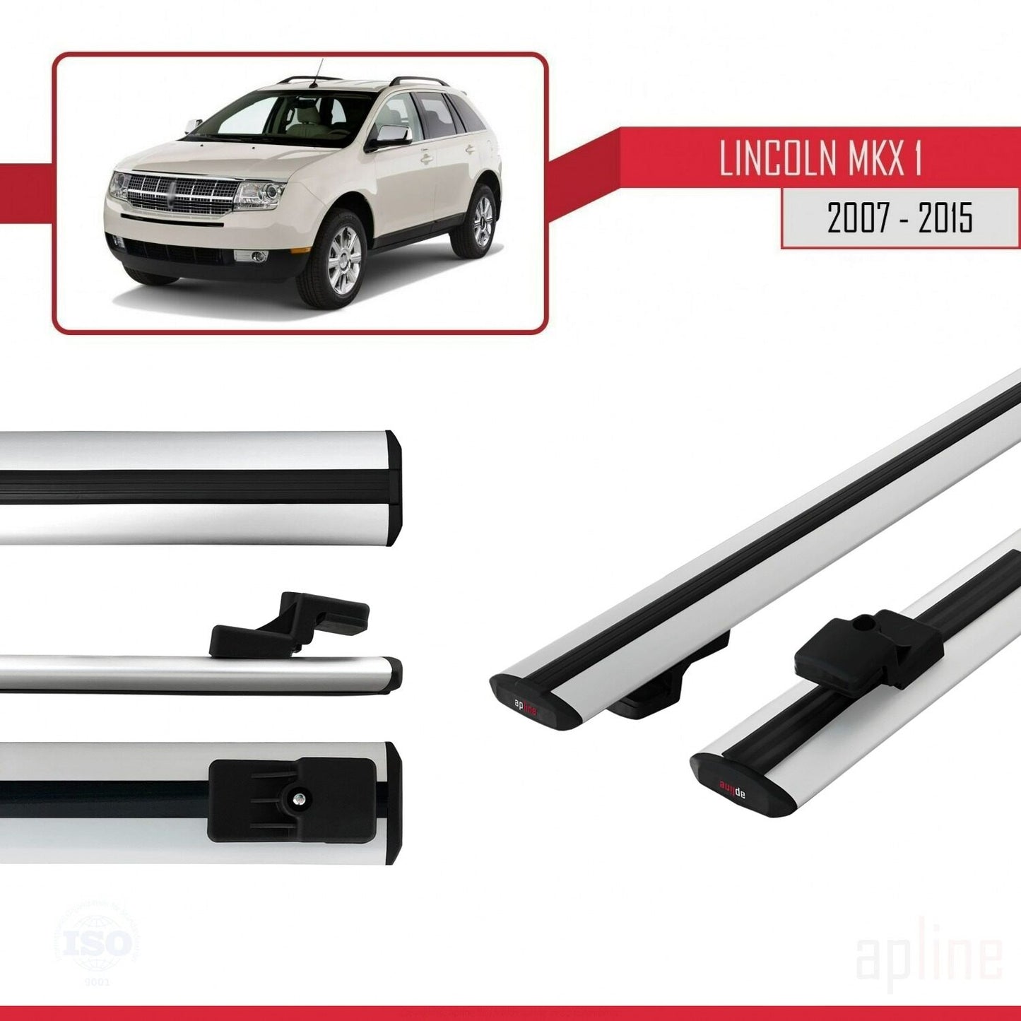 Compatible with Lincoln MKX (U388) 2007-2015 BASIC Model Car Roof Rack Cross Bar Grey Aluminium 2 Bars