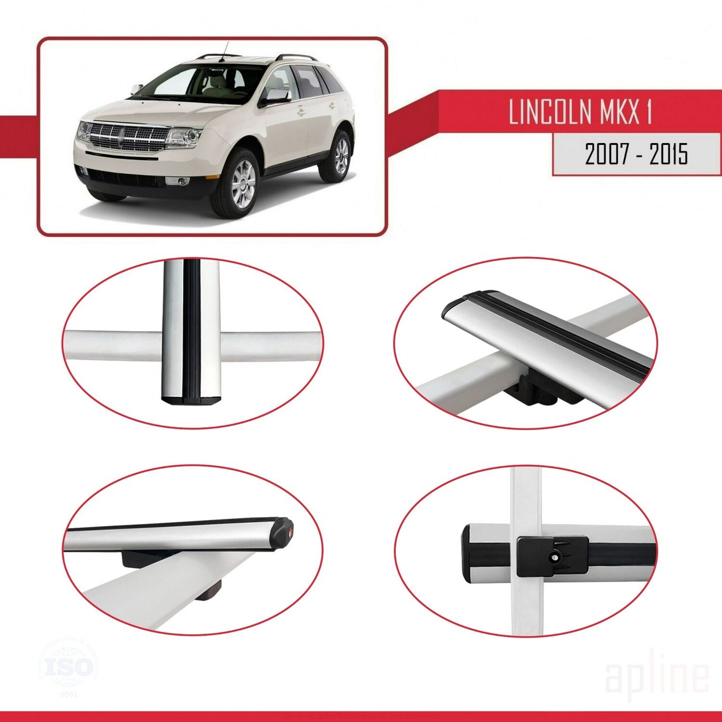 Compatible with Lincoln MKX (U388) 2007-2015 BASIC Model Car Roof Rack Cross Bar Grey Aluminium 2 Bars