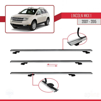 Compatible with Lincoln MKX (U388) 2007-2015 BASIC Model Car Roof Rack Cross Bar Grey Aluminium 2 Bars
