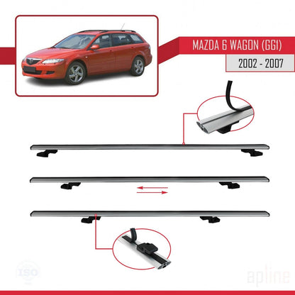 Compatible avec Mazda 6 I (GG1) 2002-2007 BASIC Model Barres de Toit Railing Porte-Bagages de Voiture Gris Aluminium 3 Barres