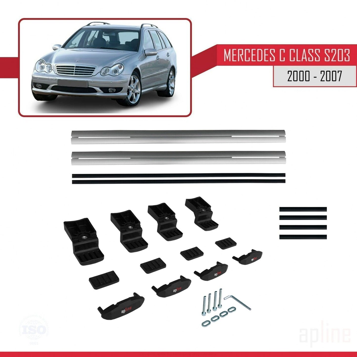 Compatible avec Mercedes Classe C 2 (S203) 2000-2007 BASIC Model Barres de Toit Railing Porte-Bagages de Voiture Gris Aluminium 2 Barres