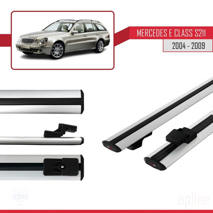 Compatible avec Mercedes Classe E 3 (S211) 2004-2009 BASIC Model Barres de Toit Railing Porte-Bagages de Voiture Gris Aluminium 2 Barres