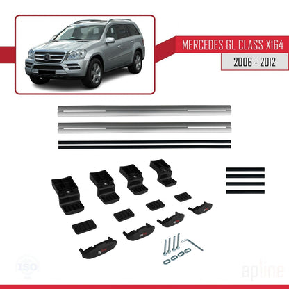 Compatible avec Mercedes Classe GL (X164) 2006-2012 BASIC Model Barres de Toit Railing Porte-Bagages de Voiture Gris Aluminium 2 Barres