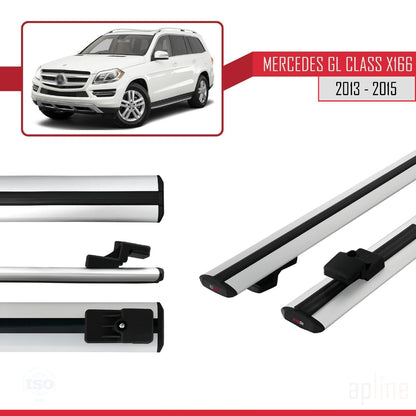 Compatible with Mercedes GL Class 2 (X166) Pre-Facelift 2013-2015 BASIC Model Car Roof Rack Cross Bar Grey Aluminium 2 Bars
