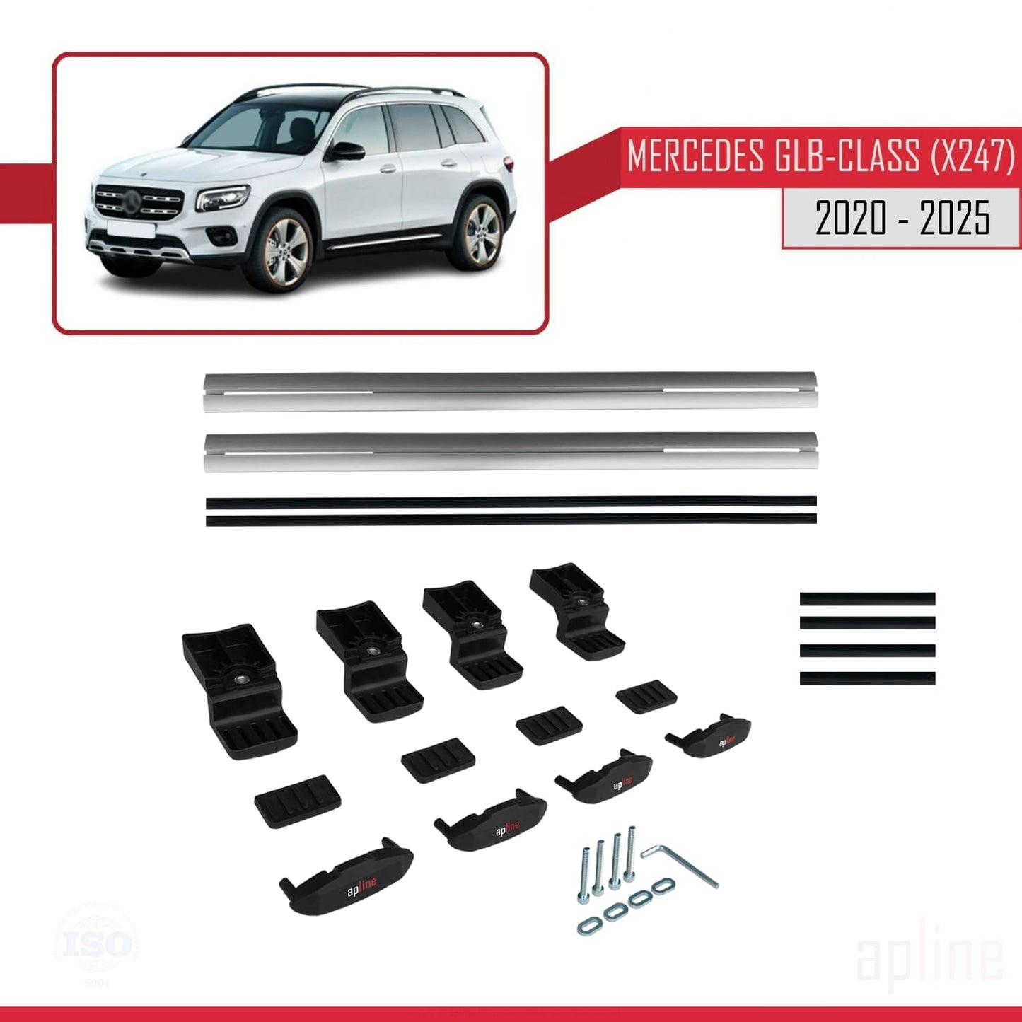 Compatible avec Mercedes Classe GLB (X247) 2020-2025 BASIC Model Barres de Toit Railing Porte-Bagages de Voiture Gris Aluminium 2 Barres