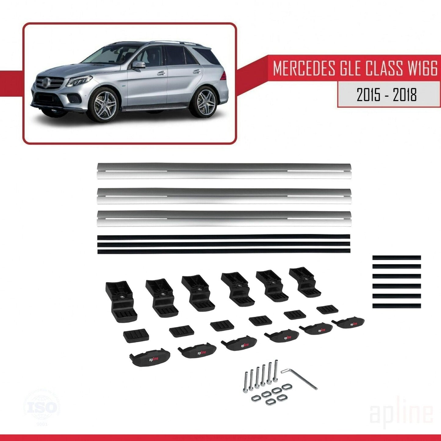 Compatible avec Mercedes Classe GLE 3 (W166) 2015-2018 BASIC Model Barres de Toit Railing Porte-Bagages de Voiture Gris Aluminium 3 Barres