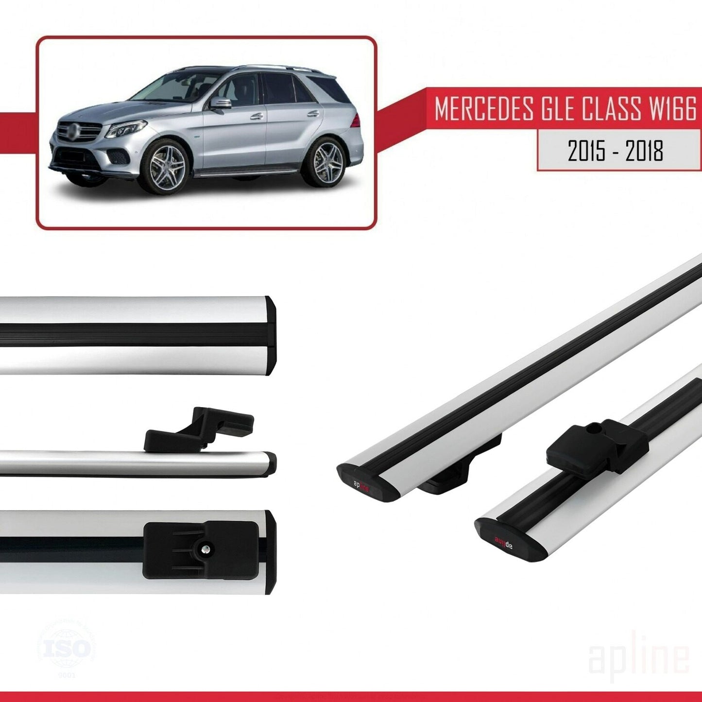 Compatible with Mercedes GLE Class 3 (W166) 2015-2018 BASIC Model Car Roof Rack Cross Bar Grey Aluminium 2 Bars