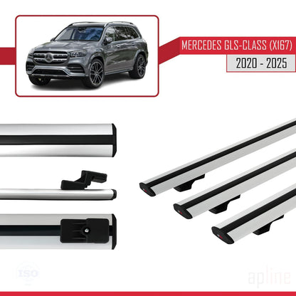 Compatible avec Mercedes Classe GLS (X167) 2020-2025 BASIC Model Barres de Toit Railing Porte-Bagages de Voiture Gris Aluminium 3 Barres