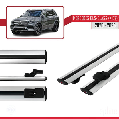 Compatible avec Mercedes Classe GLS (X167) 2020-2025 BASIC Model Barres de Toit Railing Porte-Bagages de Voiture Gris Aluminium 2 Barres