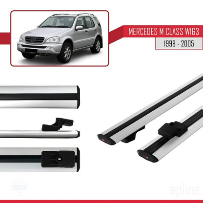 Compatible avec Mercedes Classe M (W163) 1998-2005 BASIC Model Barres de Toit Railing Porte-Bagages de Voiture Gris Aluminium 2 Barres