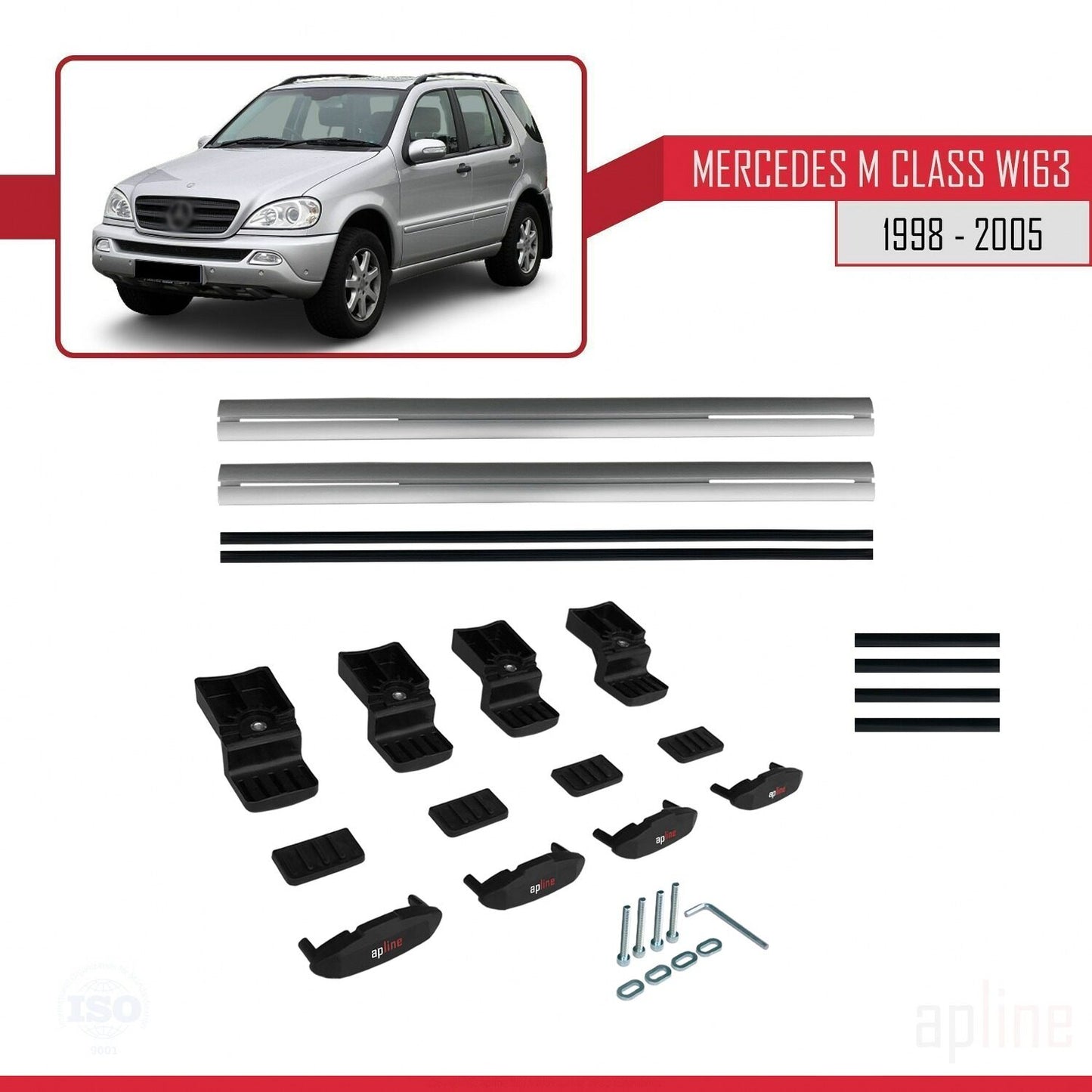 Compatible avec Mercedes Classe M (W163) 1998-2005 BASIC Model Barres de Toit Railing Porte-Bagages de Voiture Gris Aluminium 2 Barres