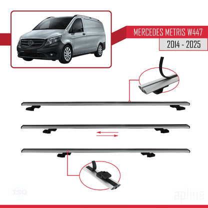 Compatible avec Mercedes Metris (W447) 2014-2025 BASIC Model Barres de Toit Railing Porte-Bagages de Voiture Gris Aluminium 4 Barres