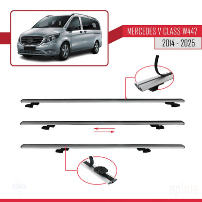 Compatible avec Mercedes Classe V 3 (W447) 2014-2025 BASIC Model Barres de Toit Railing Porte-Bagages de Voiture Gris Aluminium 2 Barres