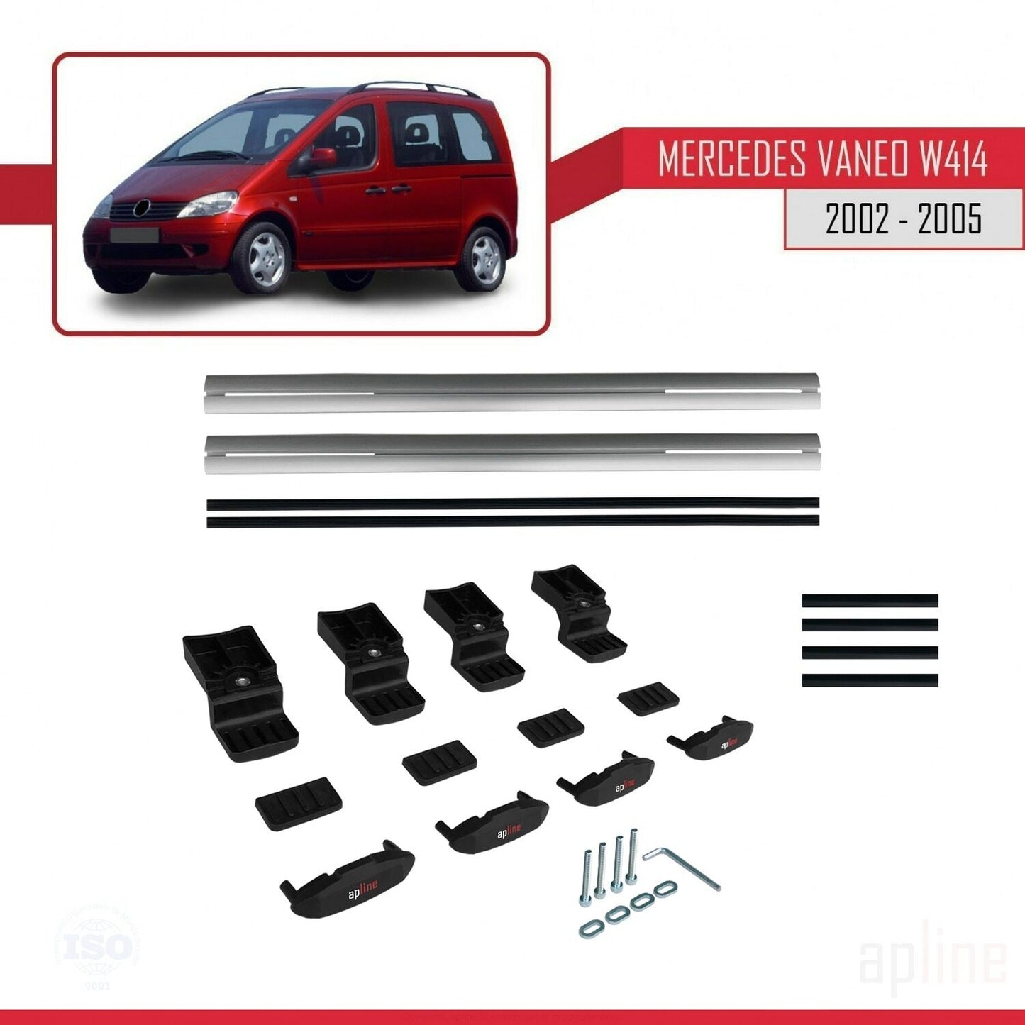 Compatible with Mercedes Vaneo (W414) 2002-2005 BASIC Model Car Roof Rack Cross Bar Grey Aluminium 2 Bars