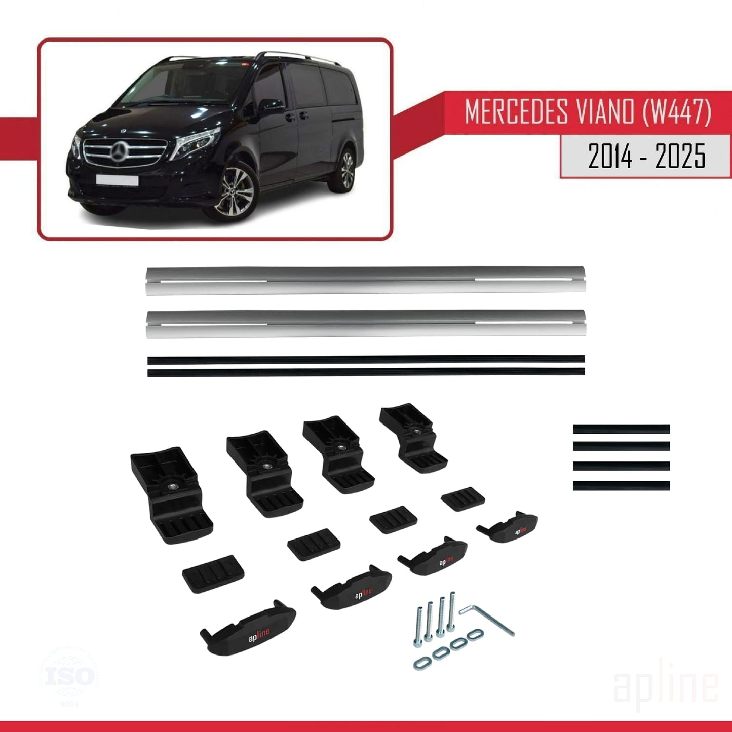 Compatible with Mercedes Viano 3 (W447) 2014-2025 BASIC Model Car Roof Rack Cross Bar Grey Aluminium 2 Bars