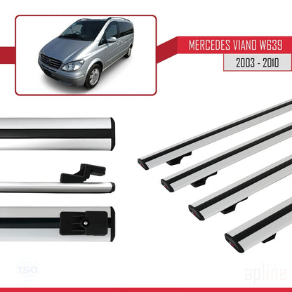 Compatible with Mercedes Viano 2 (W639) Pre-Facelift 2003-2010 BASIC Model Car Roof Rack Cross Bar Grey Aluminium 4 Bars