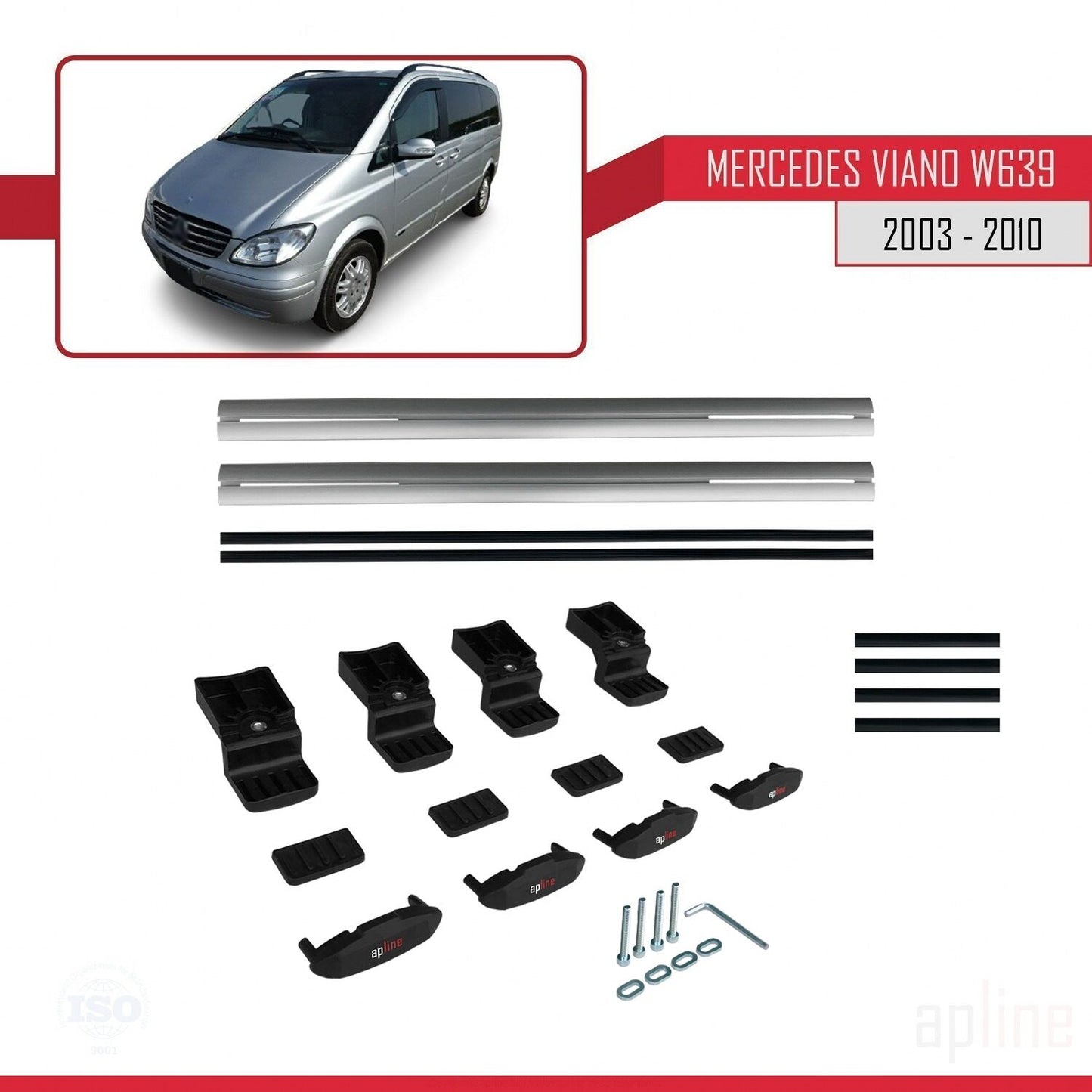Compatible avec Mercedes Viano 2 (W639) Pre-Facelift 2003-2010 BASIC Model Barres de Toit Railing Porte-Bagages de Voiture Gris Aluminium 2 Barres