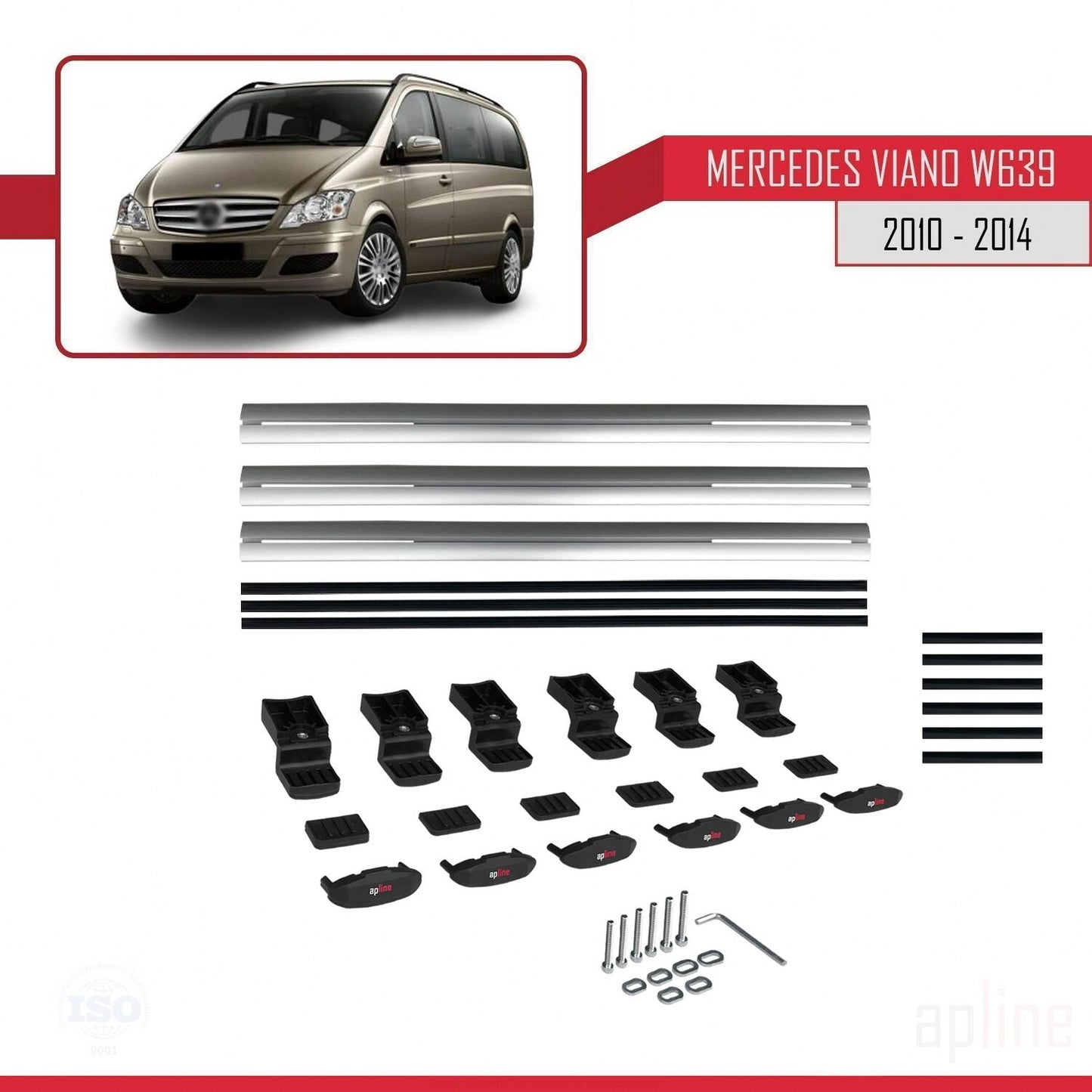 Compatible avec Mercedes Viano 2 (W639) Post-Facelift 2010-2014 BASIC Model Barres de Toit Railing Porte-Bagages de Voiture Gris Aluminium 3 Barres