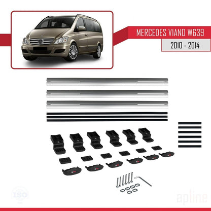 Compatible avec Mercedes Viano 2 (W639) Post-Facelift 2010-2014 BASIC Model Barres de Toit Railing Porte-Bagages de Voiture Gris Aluminium 3 Barres