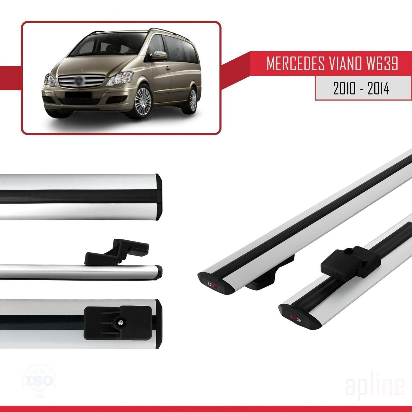 Compatible avec Mercedes Viano 2 (W639) Post-Facelift 2010-2014 BASIC Model Barres de Toit Railing Porte-Bagages de Voiture Gris Aluminium 2 Barres