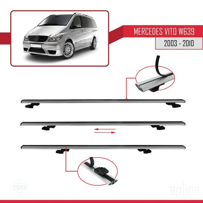 Compatible avec Mercedes Vito 2 (W639) Pre-Facelift 2003-2010 BASIC Model Barres de Toit Railing Porte-Bagages de Voiture Gris Aluminium 3 Barres