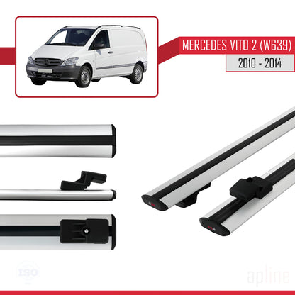 Compatible with Mercedes Vito 2 (W639) Post-Facelift 2010-2014 BASIC Model Car Roof Rack Cross Bar Grey Aluminium 2 Bars