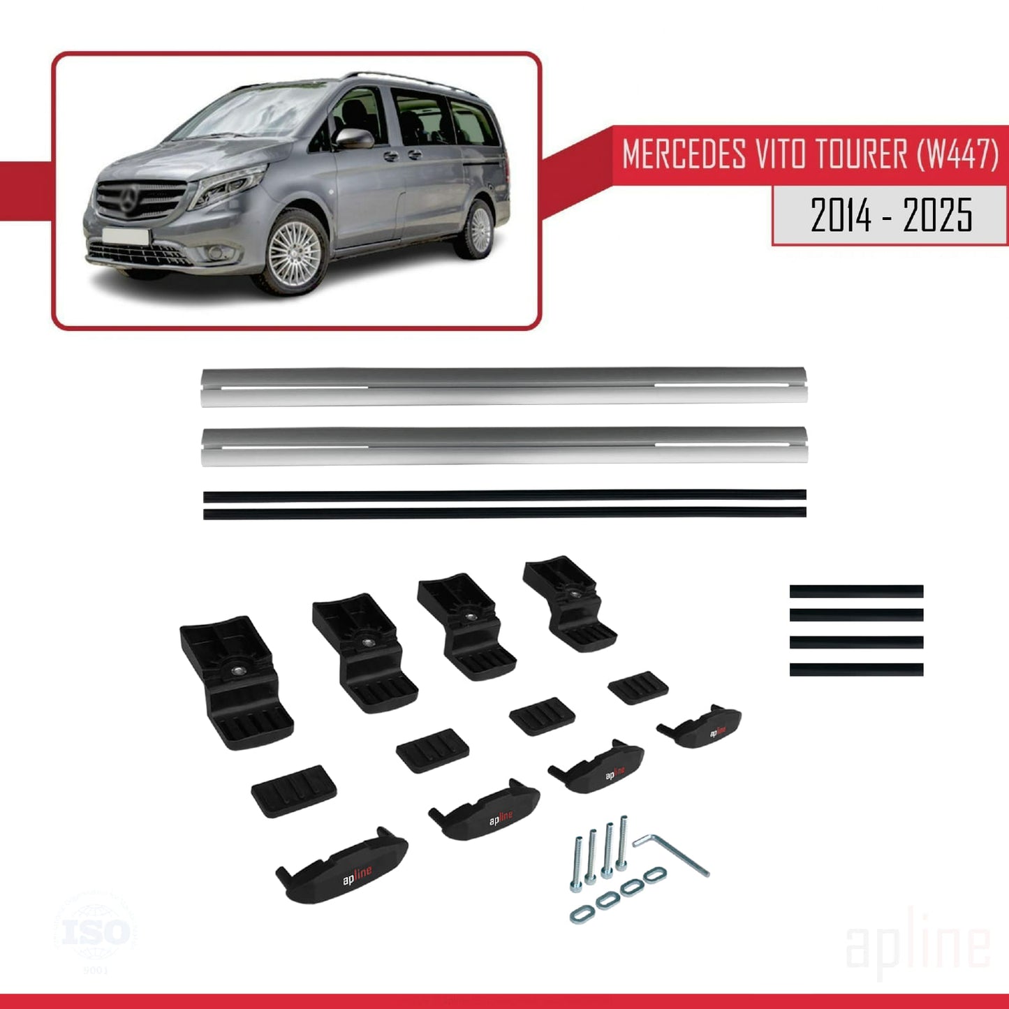 Compatible avec Mercedes Vito Tourer (W447) 2014-2025 BASIC Model Barres de Toit Railing Porte-Bagages de Voiture Gris Aluminium 2 Barres