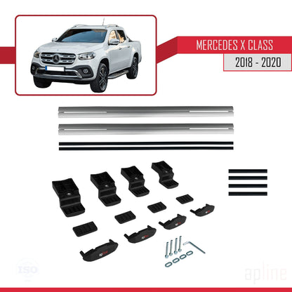 Compatible with Mercedes X Class (470) 2018-2020 BASIC Model Car Roof Rack Cross Bar Grey Aluminium 2 Bars