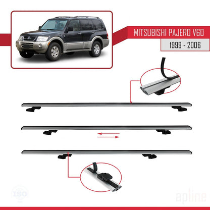 Compatible with Mitsubishi Pajero (V60) 5 Kapı 1999-2006 BASIC Model Car Roof Rack Cross Bar Grey Aluminium 3 Bars