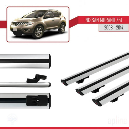Compatible with Nissan Murano 2 (Z51) 2008-2014 BASIC Model Car Roof Rack Cross Bar Grey Aluminium 3 Bars