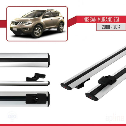 Compatible with Nissan Murano 2 (Z51) 2008-2014 BASIC Model Car Roof Rack Cross Bar Grey Aluminium 2 Bars