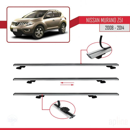 Compatible with Nissan Murano 2 (Z51) 2008-2014 BASIC Model Car Roof Rack Cross Bar Grey Aluminium 2 Bars