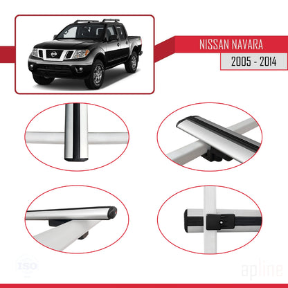 Compatible with Nissan Navara 3 (D40) 2005-2014 BASIC Model Car Roof Rack Cross Bar Grey Aluminium 3 Bars