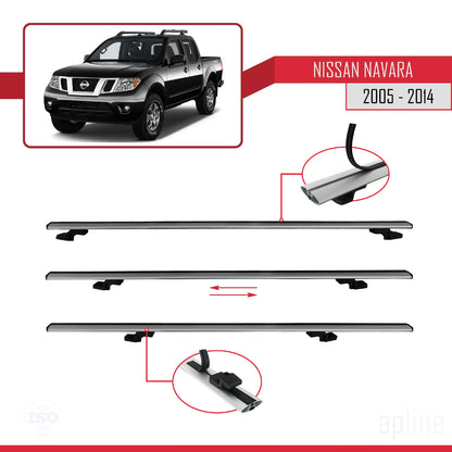 Compatible with Nissan Navara 3 (D40) 2005-2014 BASIC Model Car Roof Rack Cross Bar Grey Aluminium 3 Bars