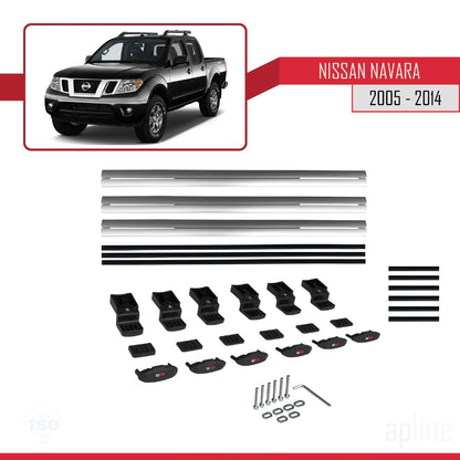 Compatible with Nissan Navara 3 (D40) 2005-2014 BASIC Model Car Roof Rack Cross Bar Grey Aluminium 3 Bars