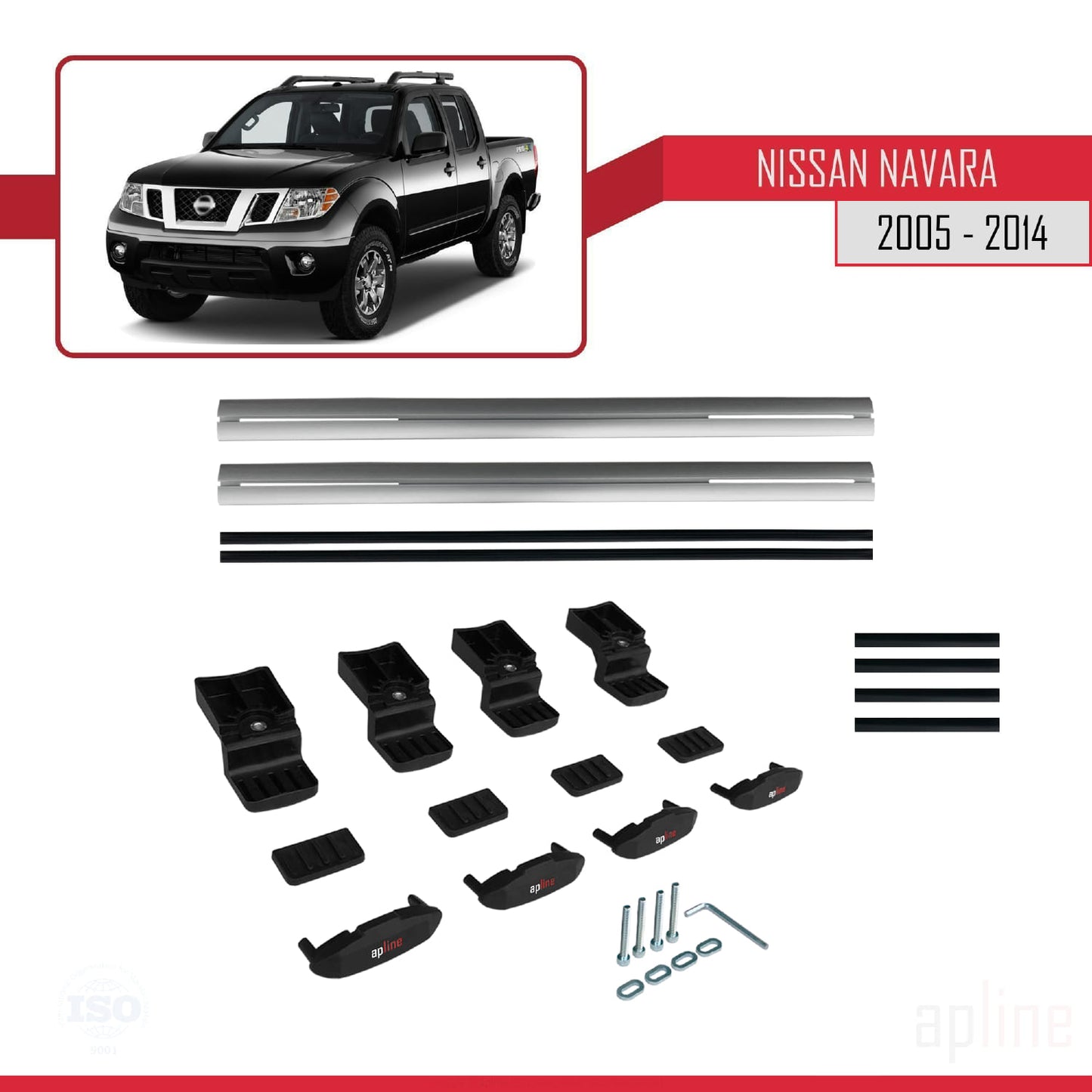 Compatible with Nissan Navara 3 (D40) 2005-2014 BASIC Model Car Roof Rack Cross Bar Grey Aluminium 2 Bars