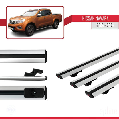 Compatible with Nissan Navara 4 (D23) 2015-2021 BASIC Model Car Roof Rack Cross Bar Grey Aluminium 3 Bars