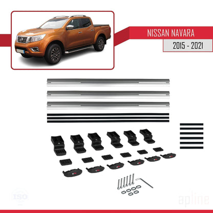 Compatible with Nissan Navara 4 (D23) 2015-2021 BASIC Model Car Roof Rack Cross Bar Grey Aluminium 3 Bars