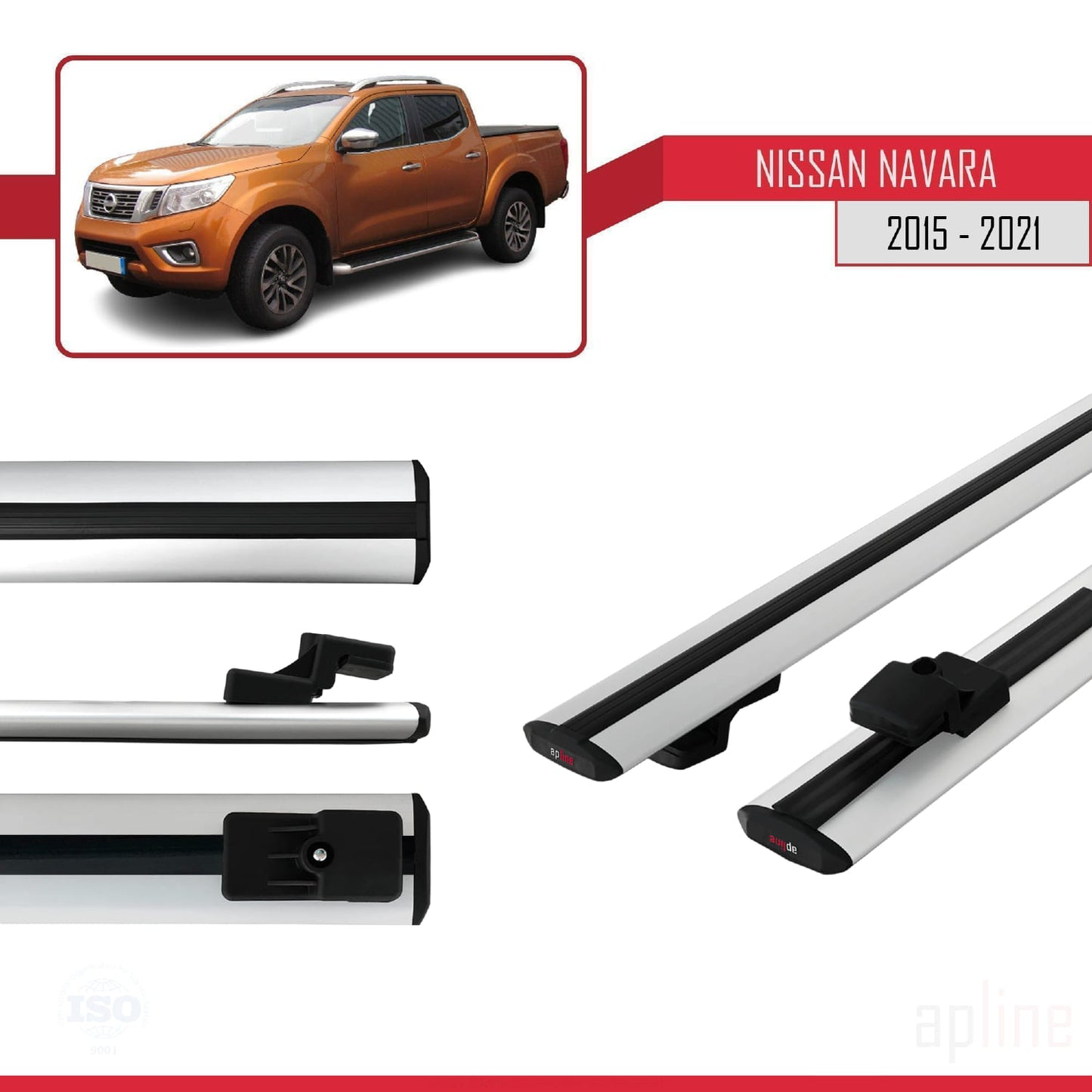 Compatible with Nissan Navara 4 (D23) 2015-2021 BASIC Model Car Roof Rack Cross Bar Grey Aluminium 2 Bars