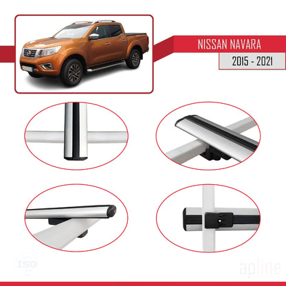 Compatible with Nissan Navara 4 (D23) 2015-2021 BASIC Model Car Roof Rack Cross Bar Grey Aluminium 2 Bars