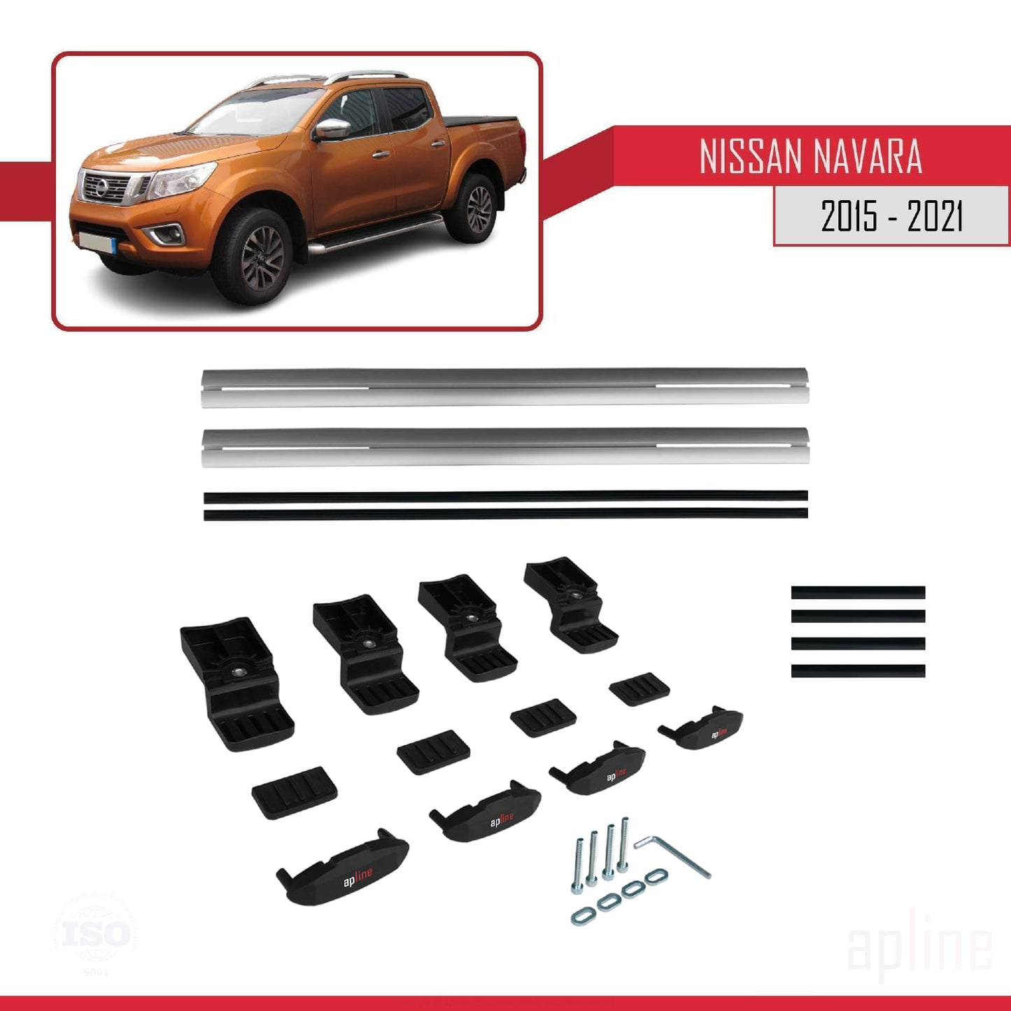Compatible with Nissan Navara 4 (D23) 2015-2021 BASIC Model Car Roof Rack Cross Bar Grey Aluminium 2 Bars