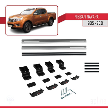 Compatible with Nissan Navara 4 (D23) 2015-2021 BASIC Model Car Roof Rack Cross Bar Grey Aluminium 2 Bars