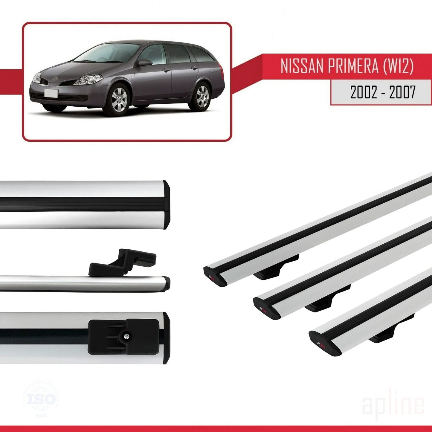 Compatible avec Nissan Primera 3 (W12) Traveller 2002-2007 BASIC Model Barres de Toit Railing Porte-Bagages de Voiture Gris Aluminium 3 Barres